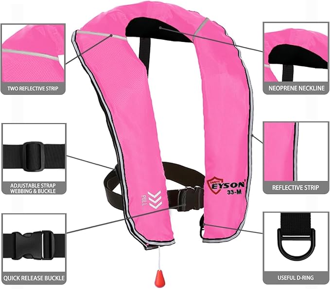 Eyson Inflatable Life Jacket Inflatable Life Vest for Adult Classic Manual 10pcs(Pink)