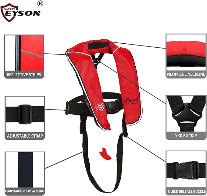 Eyson Inflatable Life Jacket Inflatable Life Vest for Child Classic Automatic 10pcs (Red)