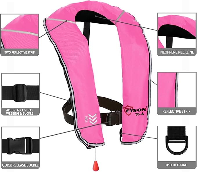 Eyson Inflatable Life Jacket Inflatable Life Vest for Adult Classic Automatic 10pcs(Pink)