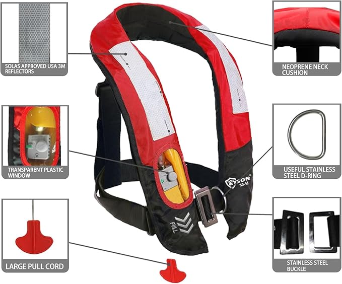 Eyson Inflatable Life Jacket Life Vest Highly Visible Manual for Adults 10pcs(Red)