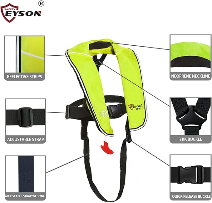 Eyson Inflatable Life Jacket Inflatable Life Vest for Child Classic Automatic 10pcs (Green)