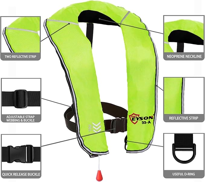 Eyson Inflatable Life Jacket Inflatable Life Vest for Adult Classic Automatic 10pcs (Fluoro Green)