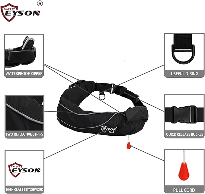 Eyson Inflatable Life Jacket Life Vest Life Ring Belt Pack Waist Bag Automatic 10pcs(Black)