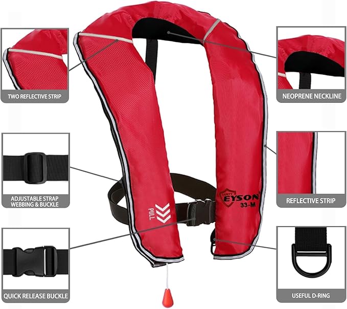 Eyson Inflatable Life Jacket Inflatable Life Vest for Adult Classic Manual 10pcs(Red)