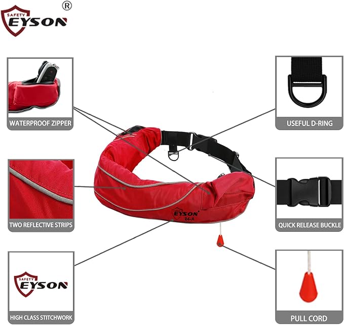 Eyson Inflatable Life Jacket Life Vest Life Ring Belt Pack Waist Bag Automatic 10pcs(Red)