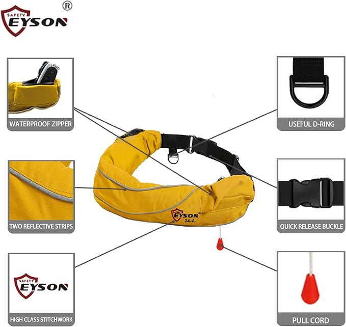 Eyson Inflatable Life Jacket Life Vest Life Ring Belt Pack Waist Bag Automatic 10pcs(Yellow)